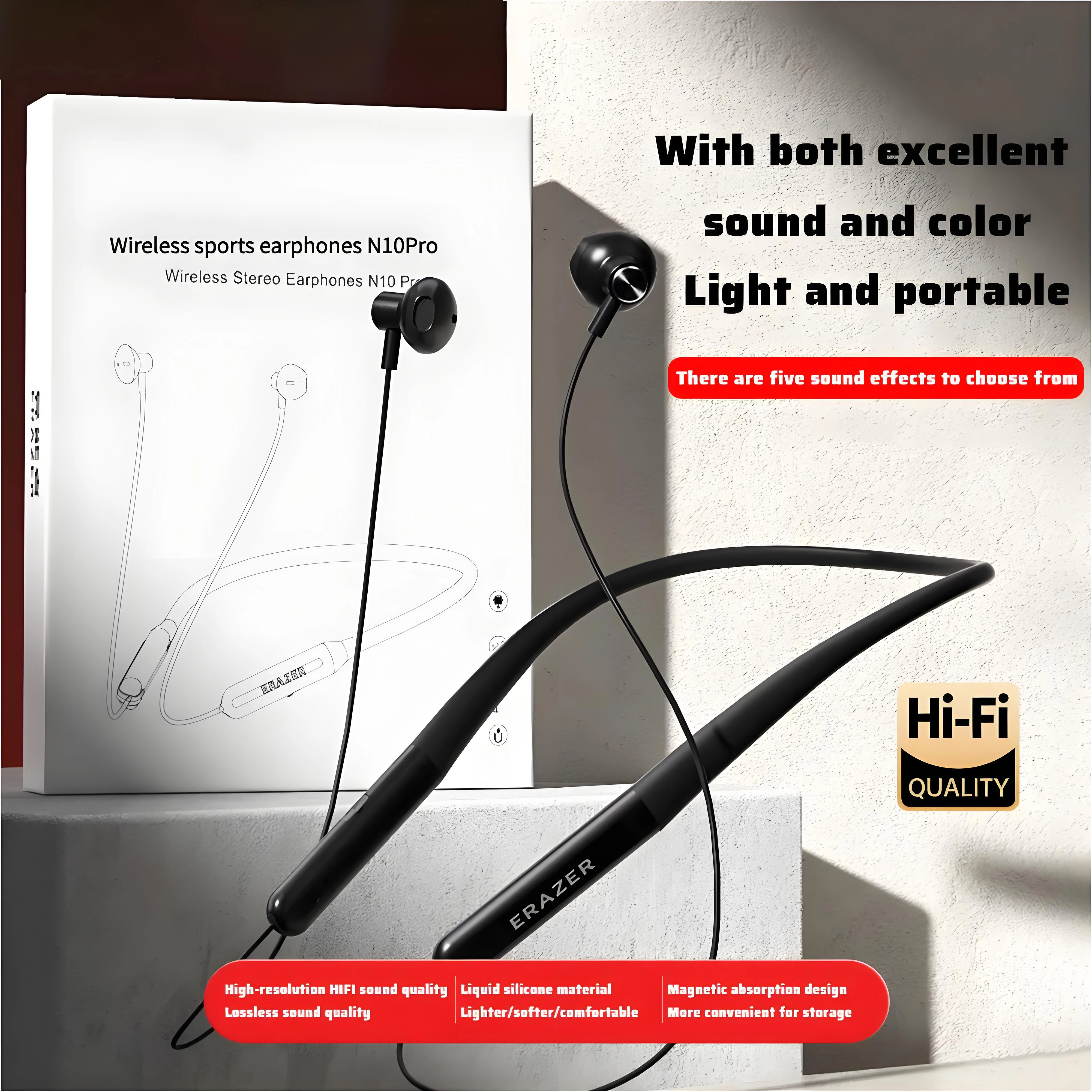 

ERAZER Wireless Stereo Earphones N10 Pro Bluetooth Neck-hanging Headphone Noise Reduction HIFI-level Large Moving Coil Speaker