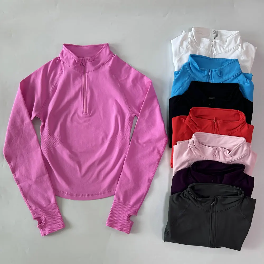 No Logo Yoga Jacket With Half Zip Shirt Women Long Sleeve Sport Tops Seamless Running Workout Coat Fitness Clothing Activewear view 2