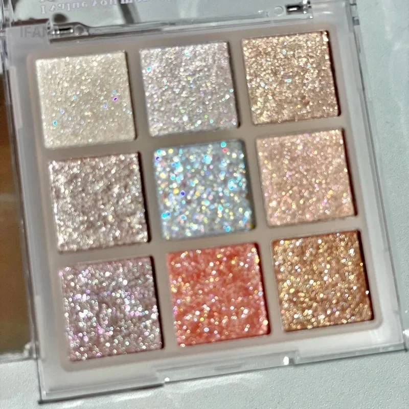 Palette di ombretti glitterati da 9 colori Colore terra Ombretto perlescente Shimmer Highlights Paillettes scintillanti Trucco occhi blu viola