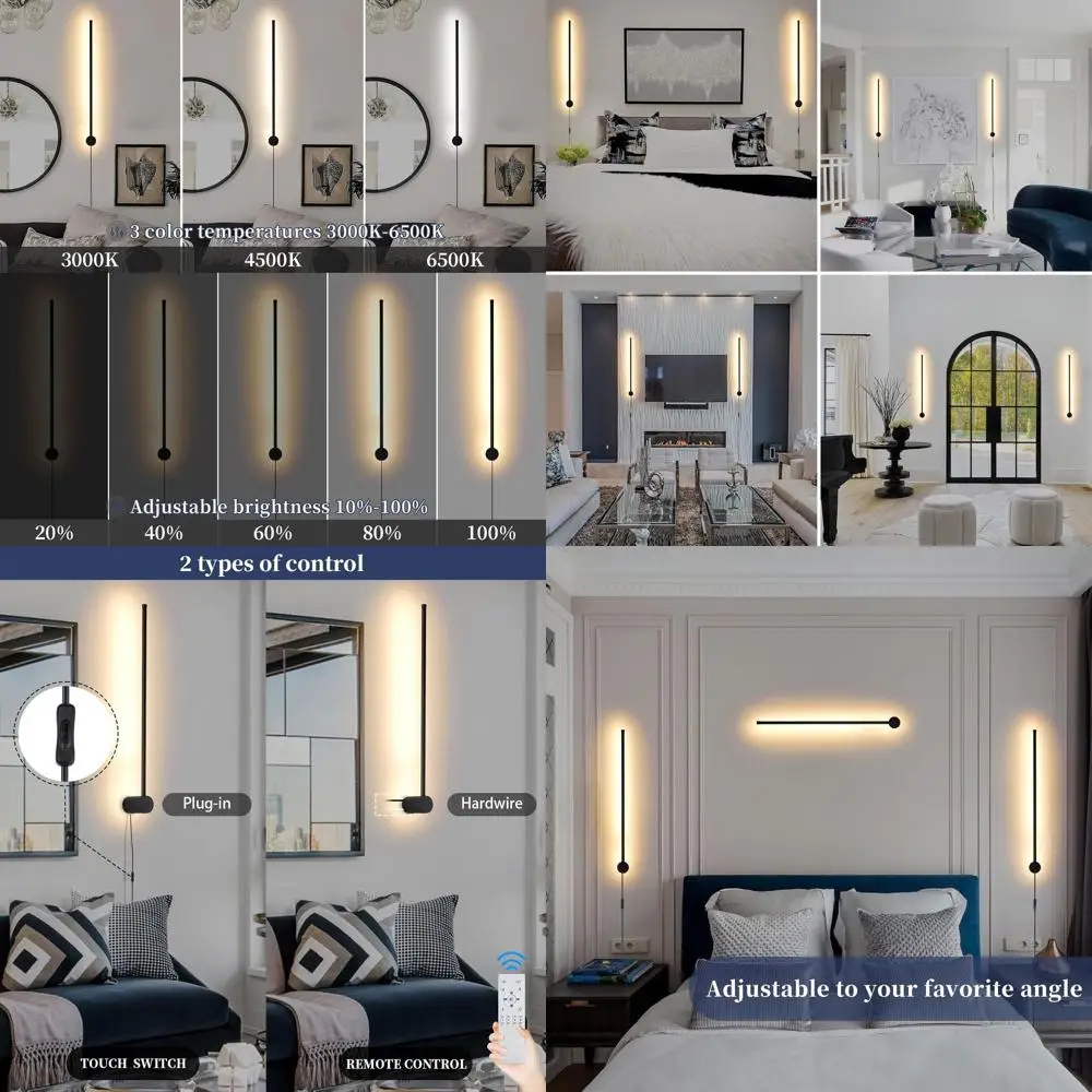 

Pair of Black LED Wall Sconces, 23.6 Dimmable with Remote, Adjustable Color and Brightness, Wall Lights with Timer for Home Acce