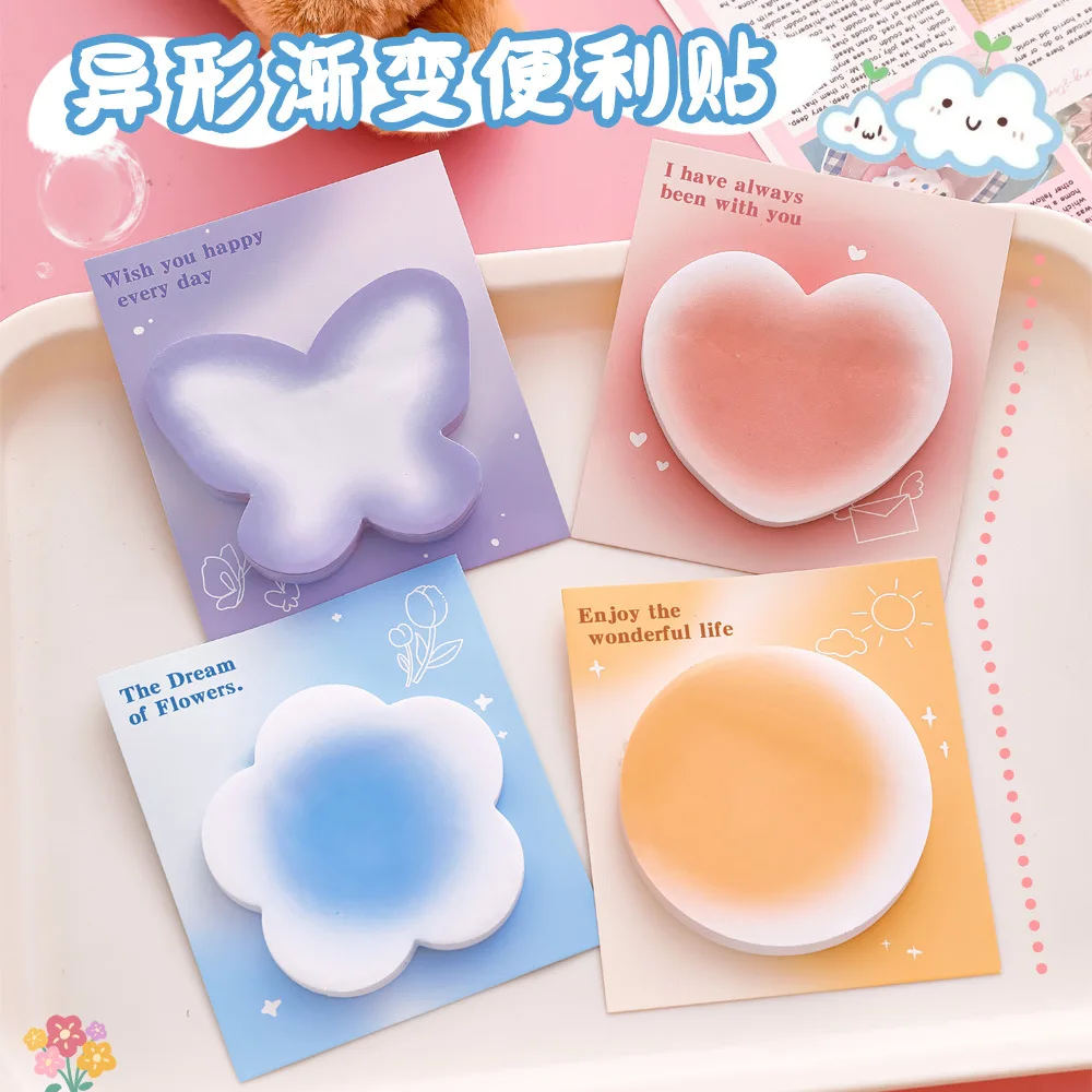 Cute Irregular Gradient Sticky Notes Tearable Strong Adhesion Reusable Memo Pads for Students Message Taking School Stationery