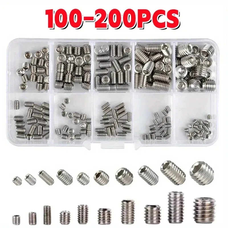 

304 Stainless Steel Socket Head Hex Set Screw Assortment Kit Grub Screw Cup- Metric M3 M4 M5 M6 M8 Cup Point Grub Screw Set