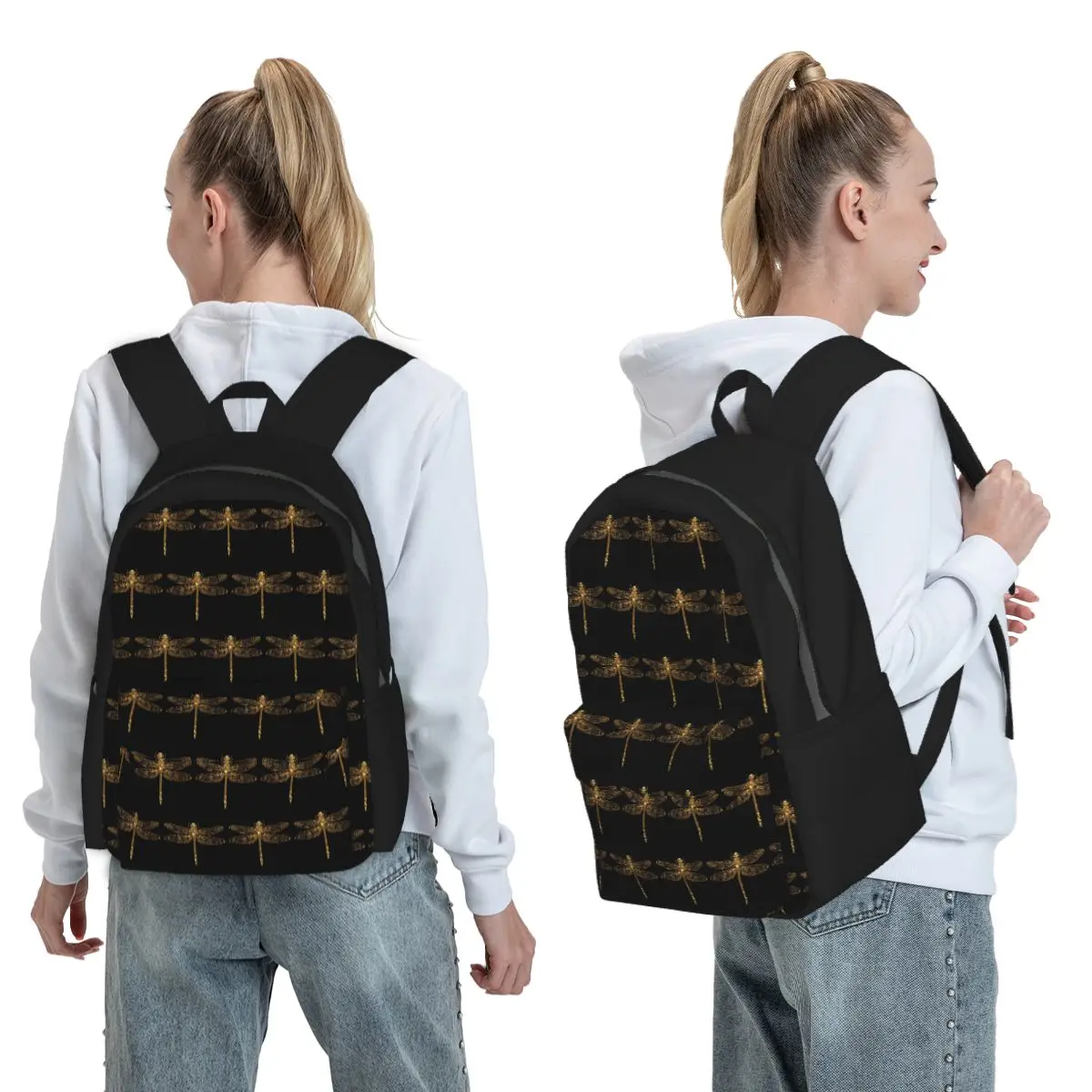 

Fancy Gold Glitter Dragonfly Backpack Boys Girls BookBag Children School Bag Computer Shoulder Bags for Men Women