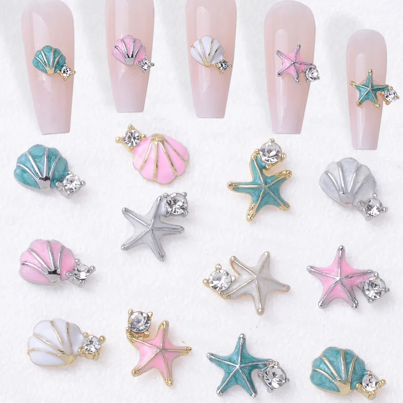 

Nail art new DIY dopamine diamond summer ocean wind dream starfish shell alloy three-dimensional nail decoration