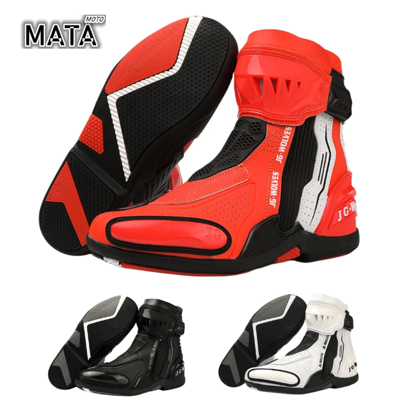 

Men Motorcycle Boots Breathable Anti-fall Rider Road Racing Casual Shoes Boots Gear Shift Rubber Sole Reflective Motorbike Shoes