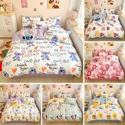 Disney 100% Cotton Bedding Set Stitch Mickey Lotso King Queen Double Single Duvet Cover Bedsheet Pillowcase Kids Home Textile