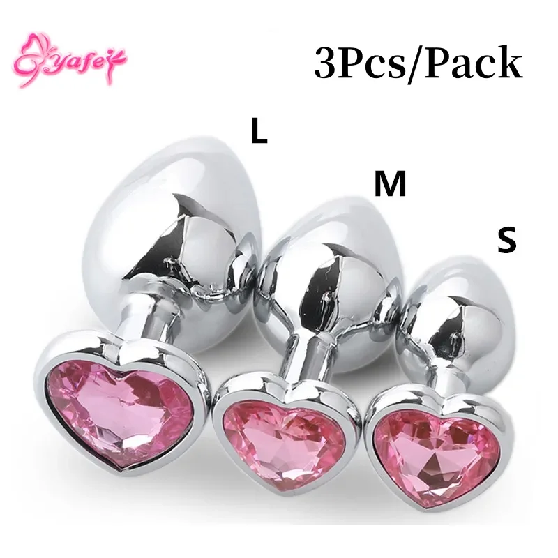 Anal Plug 3 Sizes Heart Stainless Steel Crystal Butt Plug Removable Anal Smooth Massager Stimulator Prostate Adult Sex Toys