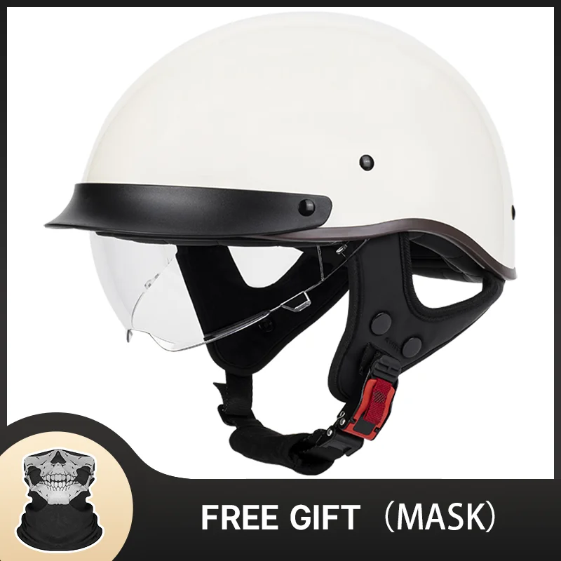 Bright White Half Face Motorcycle Helmet Vintage Motorbike Helmets Men Women Unisex Scooter Summer Helmet White DOT Certified