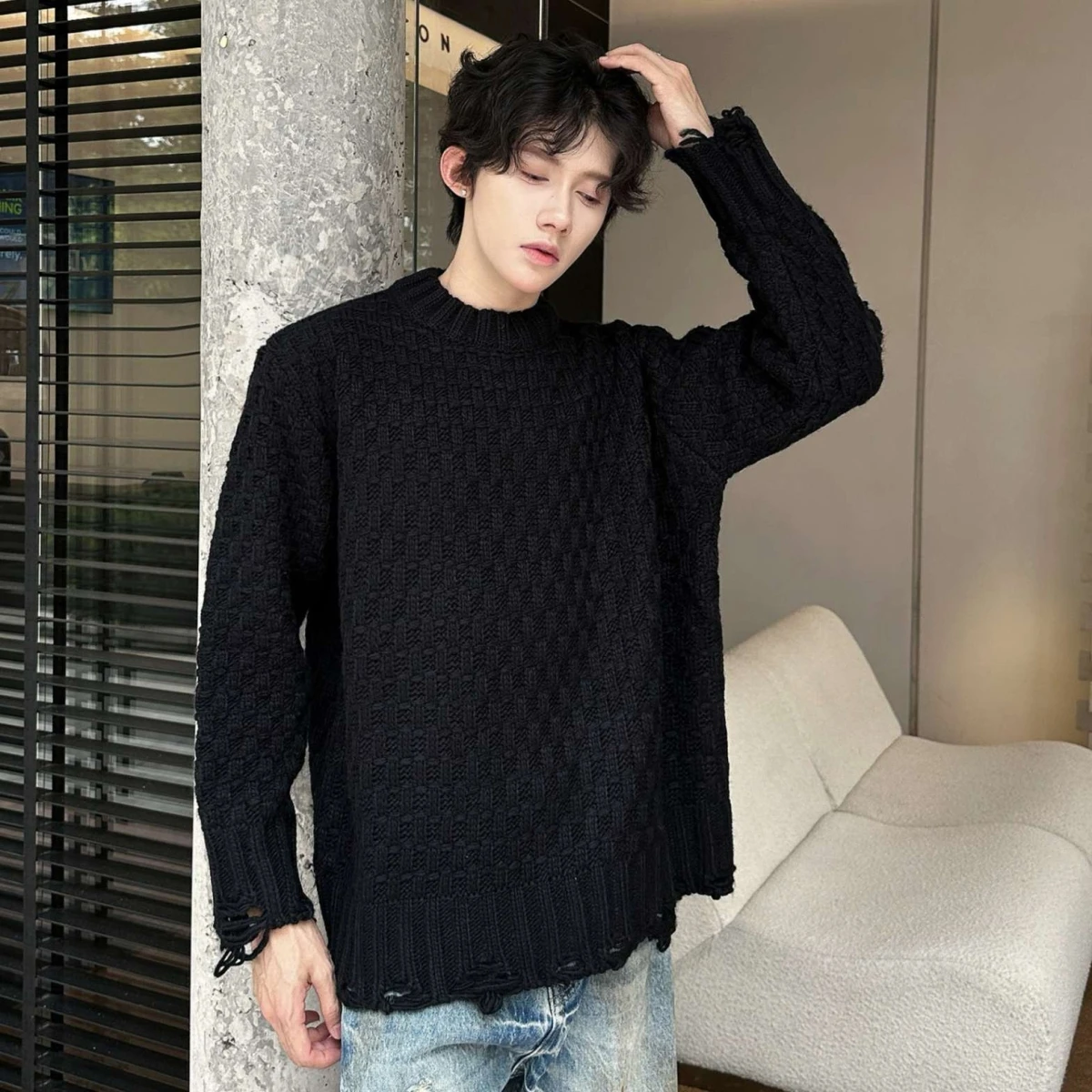 

Американский трикотаж большого размера, мужской зимний свободный цветной свитер для пар, повседневный свитер из полиэфирного волокна, круглый Ne Long Sve