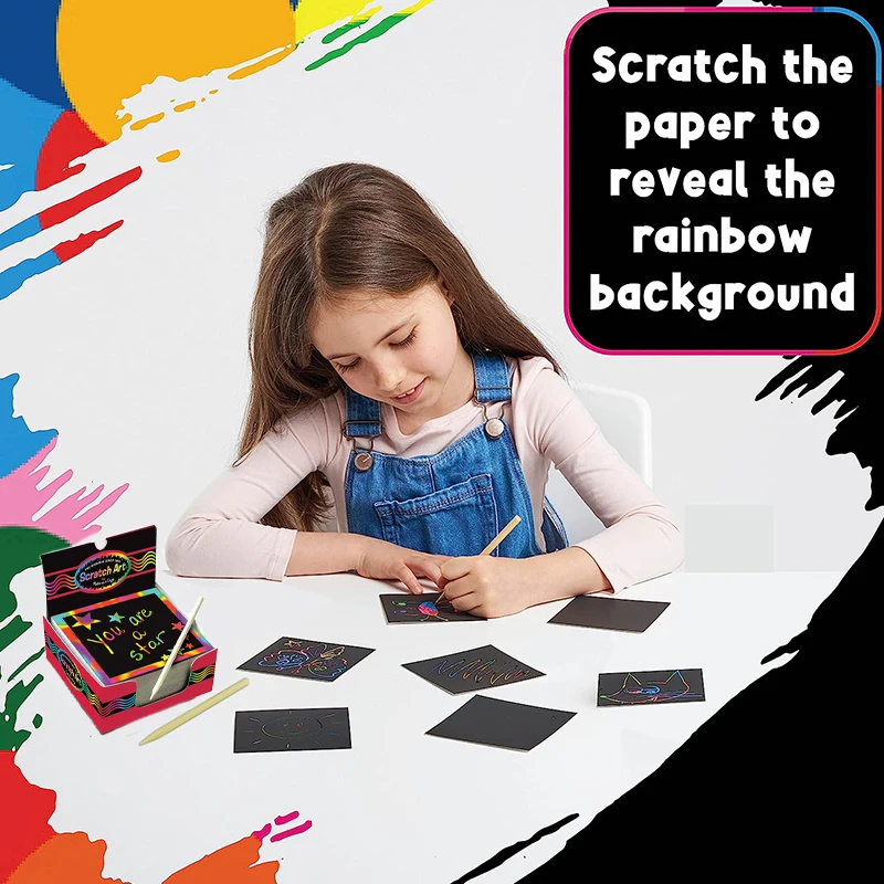 100/5 Piece DIY Rainbow Magic Sticky Notes Set Kids Black Scratch Art Craft Kits Pad Drawing Template Painting Toys