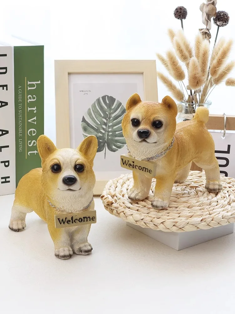 

Imitation Dog Animal Sculpture Home Garden Decor Welcome Guest Wedding Party Decorn Corgi Shiba Inu Resin Statue Ornament Gift