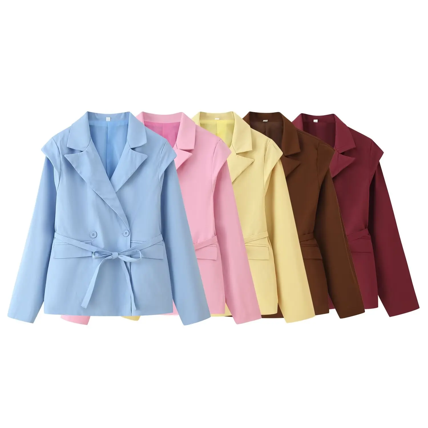 

Topenomi Solid Blazer Women Simple Notched Collar Lace Up Waist Long Sleeve Tailored Coat Autumn Winter Casual Versatile Jackets