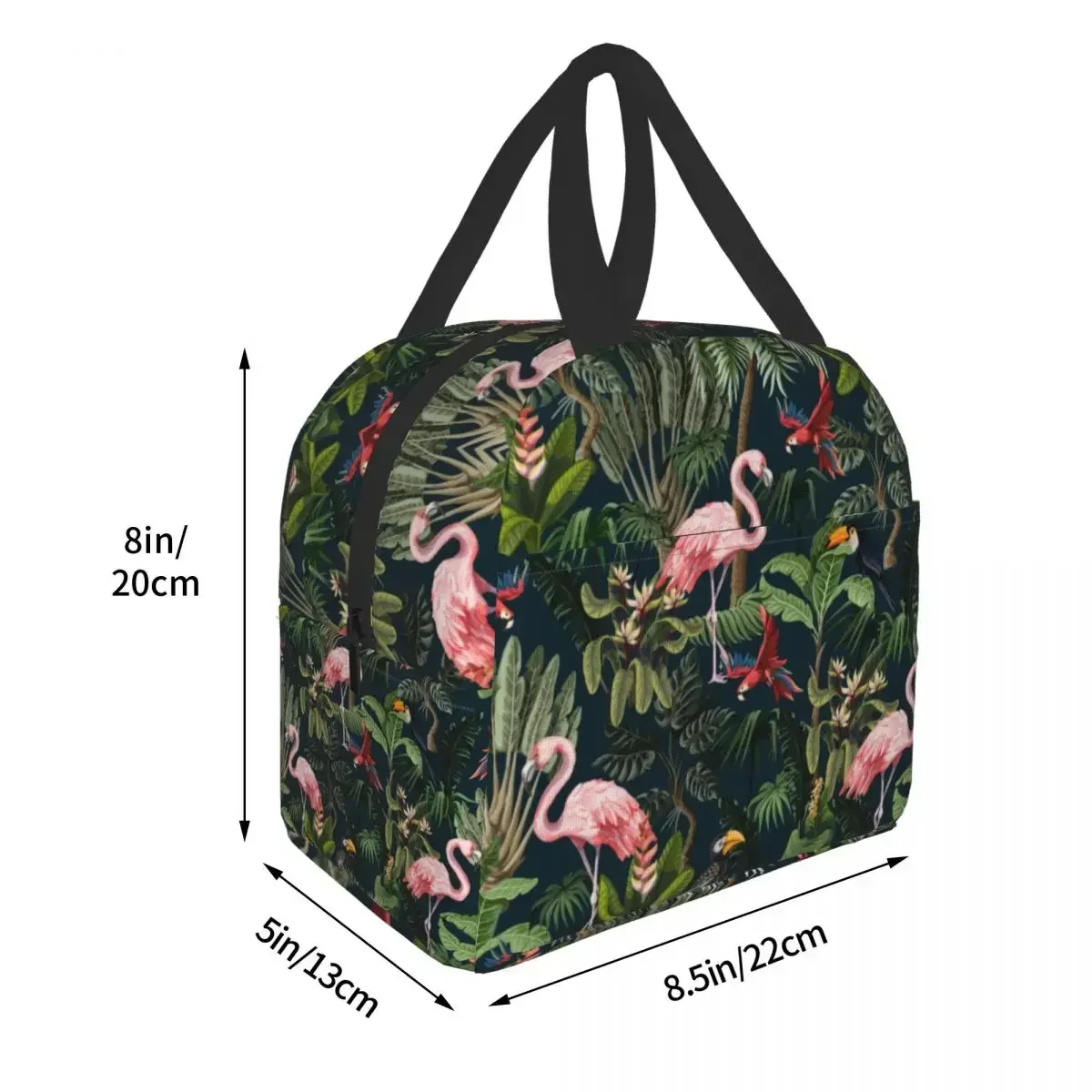 

Jungle Pattern With Toucan Flamingo Parrot Thermal Insulated Lunch Bag Women Tropical Bird Lunch Tote for Kids School Food Box