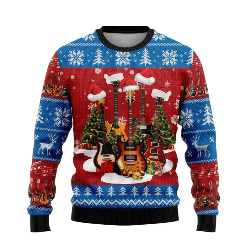 

Christmas Music Guitar Pattern Hoodie For Men Santa Claus 3D Print Pullover Autumn Women Hoodies Long Sleeve O-Neck Sweatshirts