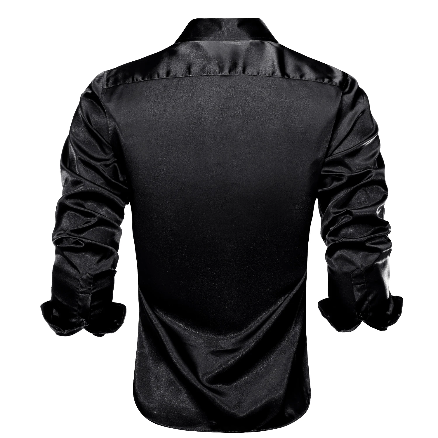 Hi-Tie Black Silk Satin Mens Shirts Windsor Lapel Collar Long Sleeve Button Down Social Shirt for Male Soft Breathable Over Size