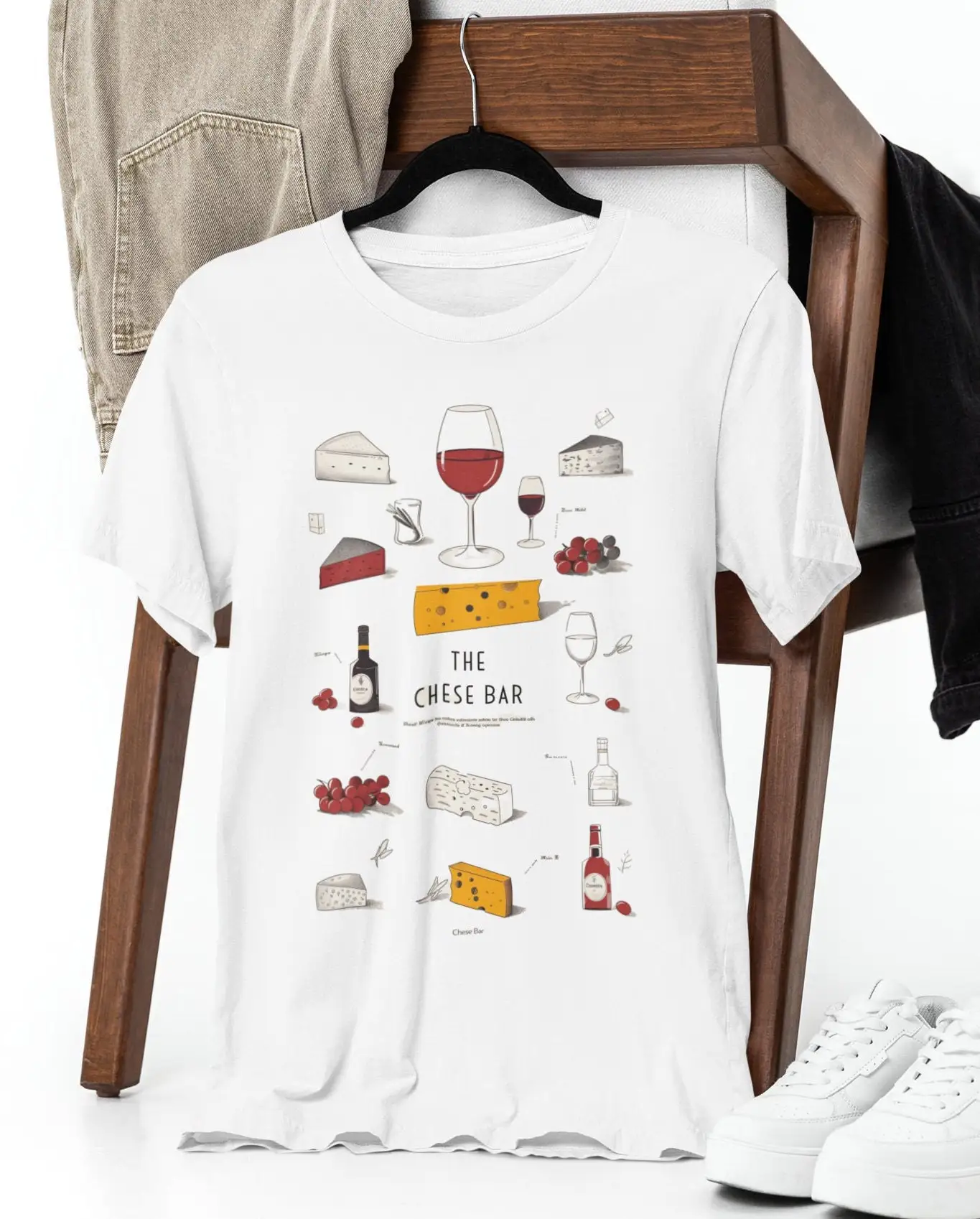 Cheese And Wine T Shirt French Cuisine Bar Chardonnay Red Art 100 Cotton