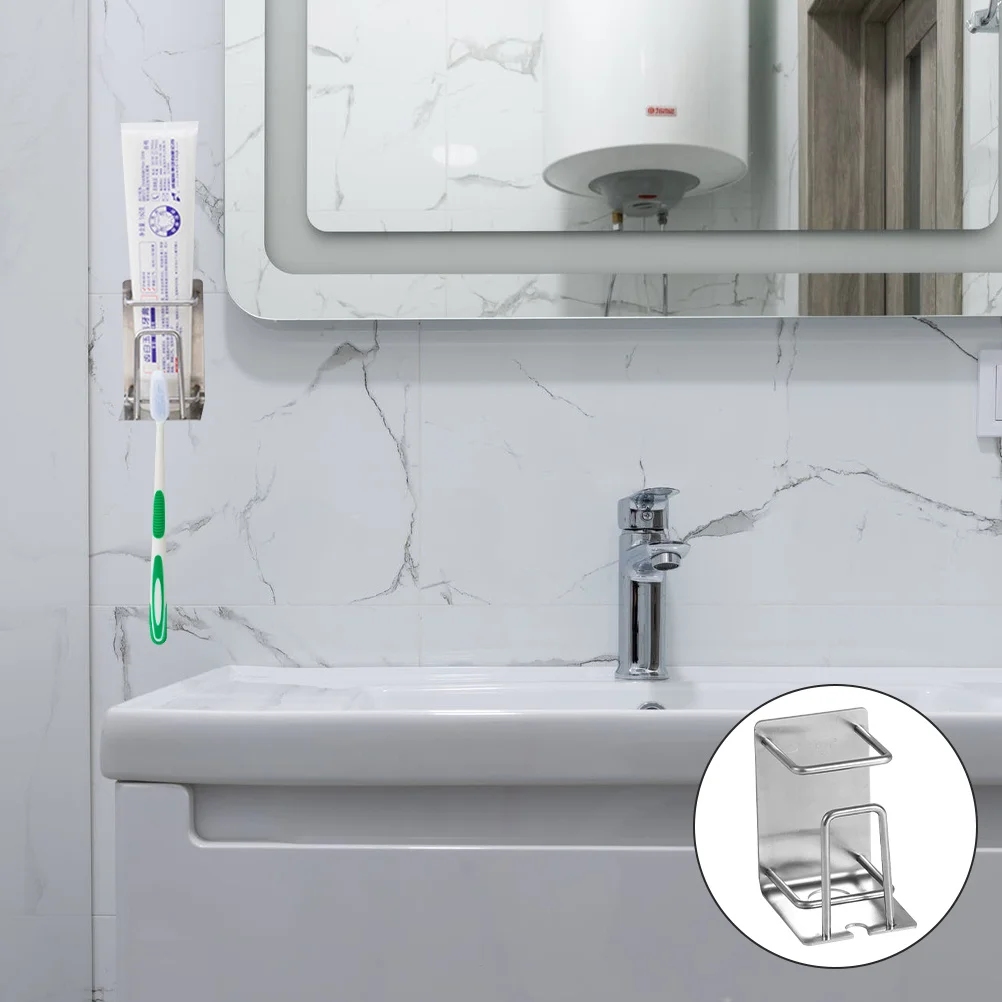 

Stainless Steel Toothbrush Holder Wall Mounted Self Adhesive Bathroom Organizer Cup Holder Punch Free Toothbrush Rack