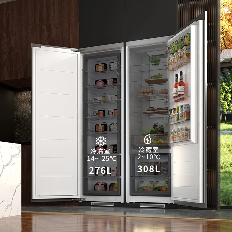 عاكس ثلاجة من المباشر إلى الباب، تبريد هواء كامل، خالي من الصقيع، مخصص مدمج، رفيع للغاية، ذو سعة كبيرة