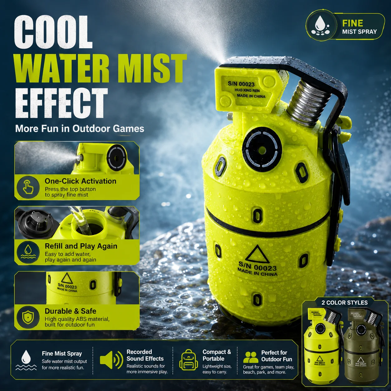 Built-in Recording Continuous Spray Water Mist Grenade Toy Outdoor Shooting Game Toy Gun Accessory