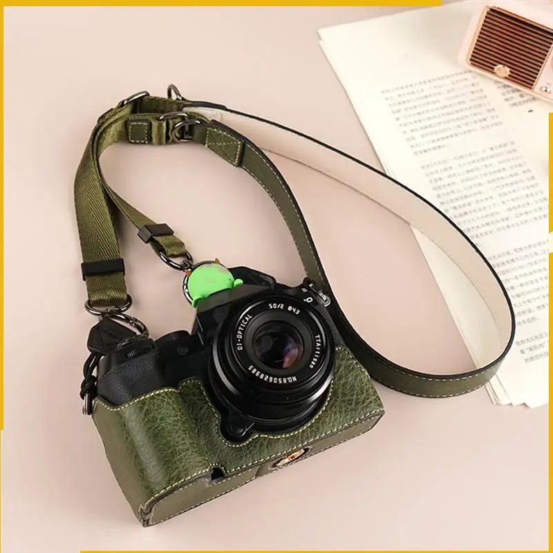 Capa protetora para câmera A93P Capa de couro para câmera Fujifilm Xm5 Base protetora + alça de ombro marrom