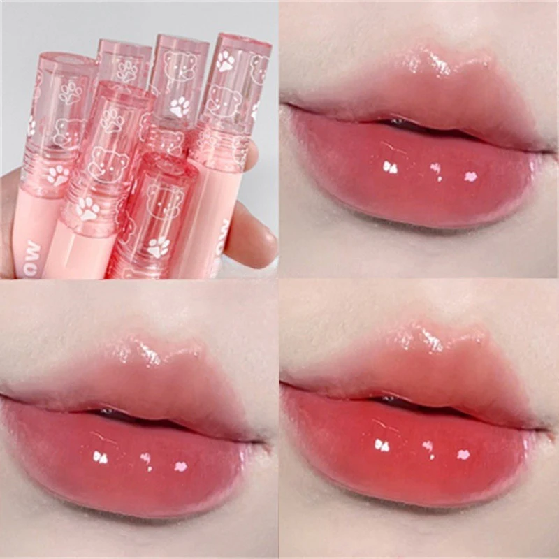 Lindo oso impermeable de larga duración terciopelo brillo de labios transparente rojo marrón mate esmalte de labios maquillaje coreano