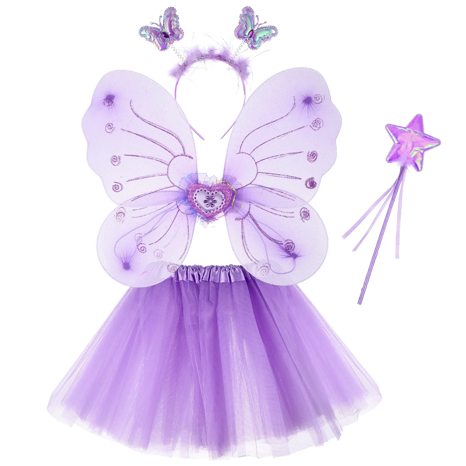 Butterfly Wings Headband Purple Fairy Costume Set for Girls Party Accessories Tutu Dress Kit Kids Cosplay Costumes