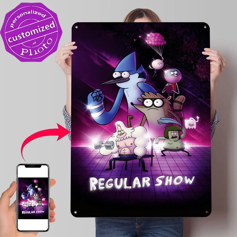 Regular Show Characters in Retro Style Personalized 3D Textured Metal Poster Wall Art Tinplate Sign for Decor Luxury Funny Signs