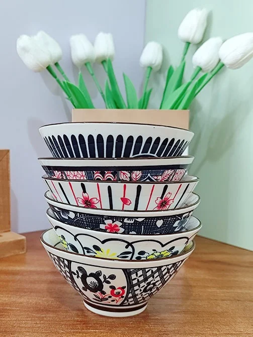 

High Temperature Porcelain Noodle Bowl Japanese Sle Underglaze Cerc Dinnerware Adult Use Floral Pattern Soup Bowl