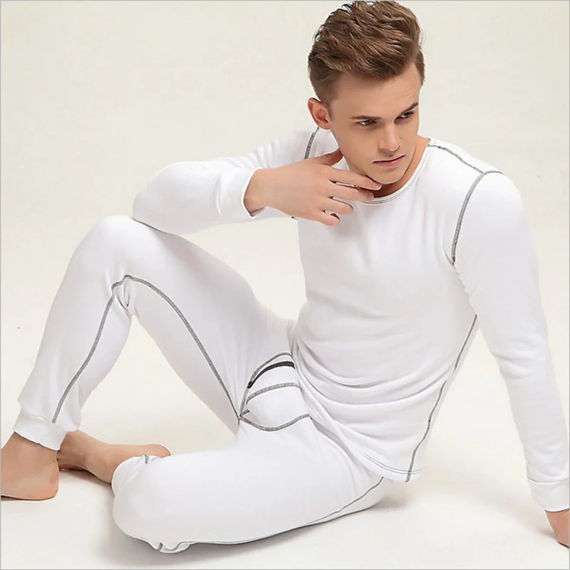 Aismz Men\'s Thermal Underwear Winter with Cashmere Skin Friendly Cotton Cashmere Thicken Long Johns Soft Fleece Keep Warm  Men