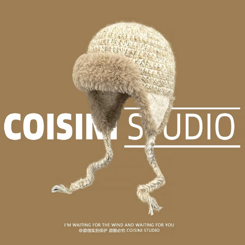 

Новая разноцветная плюшевая летающая шапка ручной работы, мужская и женская зимняя теплая уличная теплая вязаная защита для ушей, шапки-бомберы