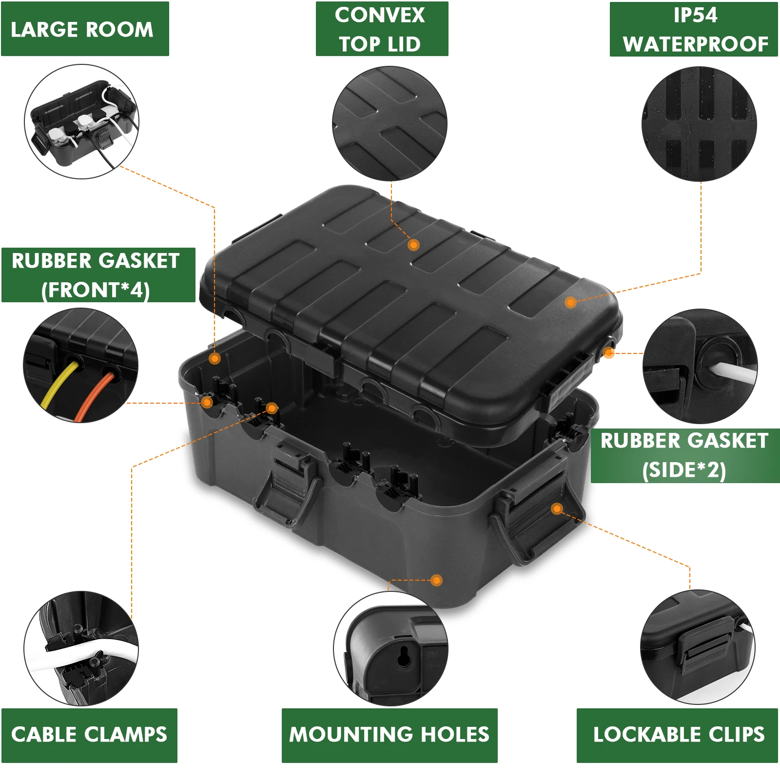 RESTMO 32 x 22 x 13 cm Copertura per prolunga esterna resistente alle intemperie Scatola per cavi impermeabile di grandi dimensioni con 1 scatola media per uso esterno
