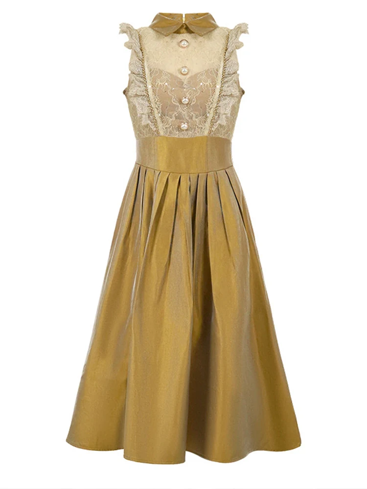 แฟชั่นฤดูร้อนใหม่ลูกไม้ Splic ชุดราตรีเสื้อผ้าผู้หญิงหวานบินแขน Slim Midi A-Line Party Prom Vestidos Fiesta Robe