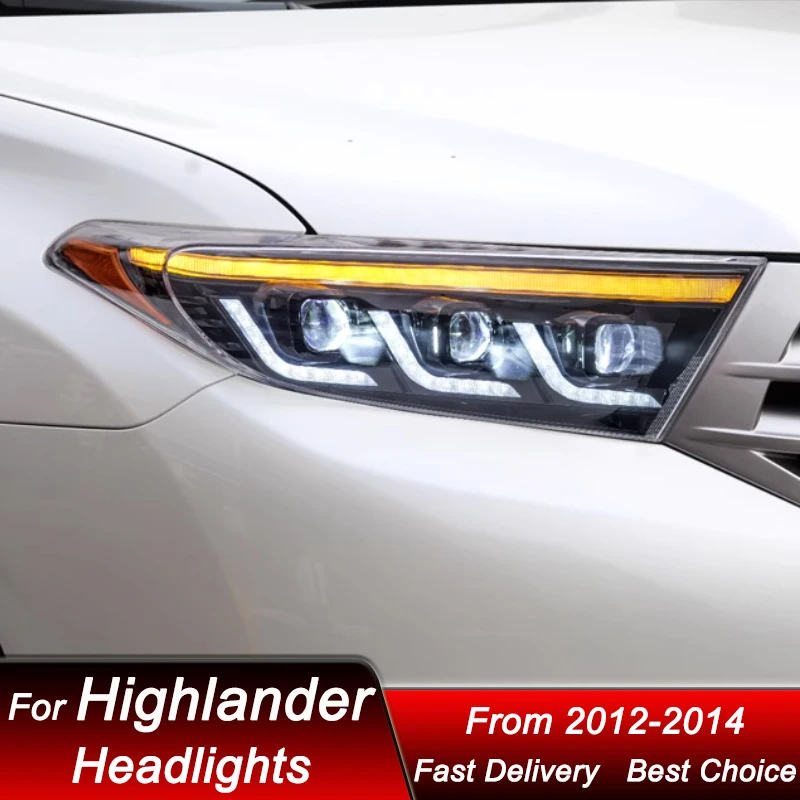 المصابيح الأمامية للسيارة تويوتا هايلاندر 2012-2014 لكزس نمط كامل LED كشافات الجمعية ترقية عدسة العارض اكسسوارات عدة