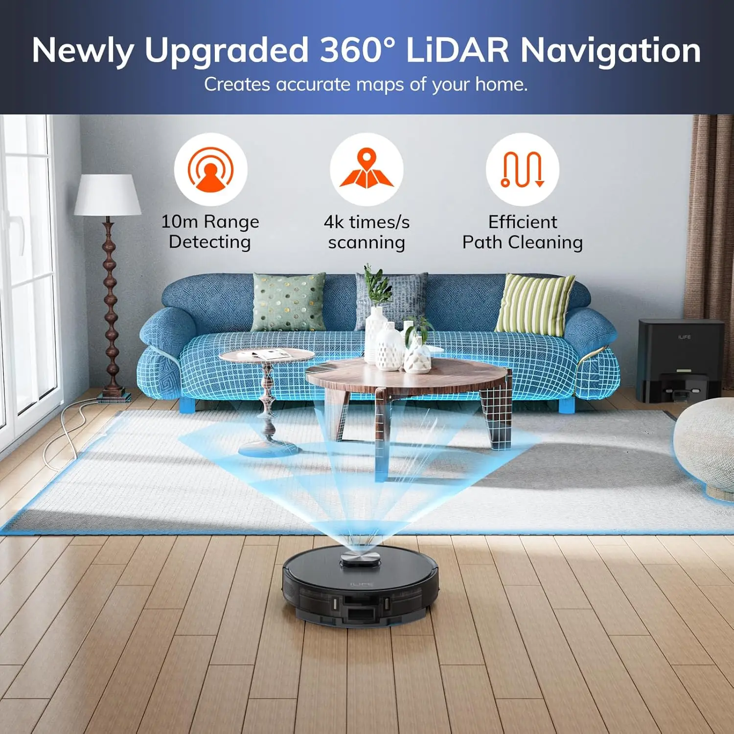 Self-Emptying Robot Vacuum and Mop Combo, 5000Pa Suction, 70-Day Capacity, LiDAR Navigation, 260mins Runtime, App/Alexa Control