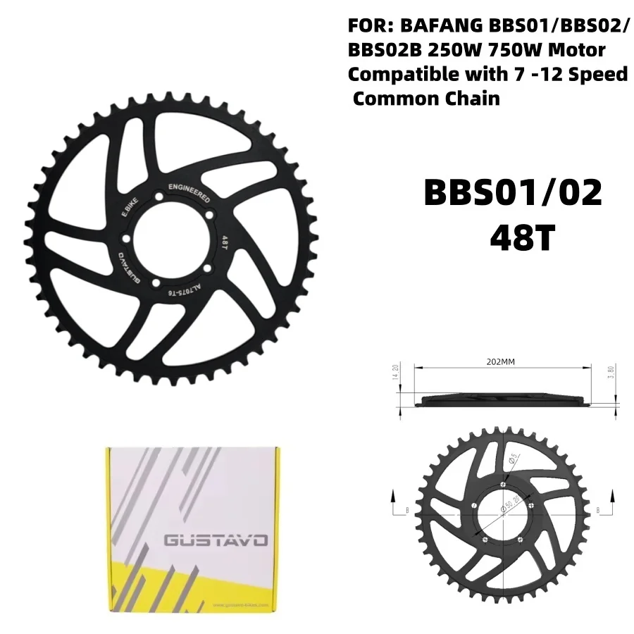 GUSTAVO E-Bike Kettenblatt für BAFANG BBS01 BBS02 Mittelmotor Kettenrad 36/38/40/42/44/46/48/52T Kettenblatt – Detail 11