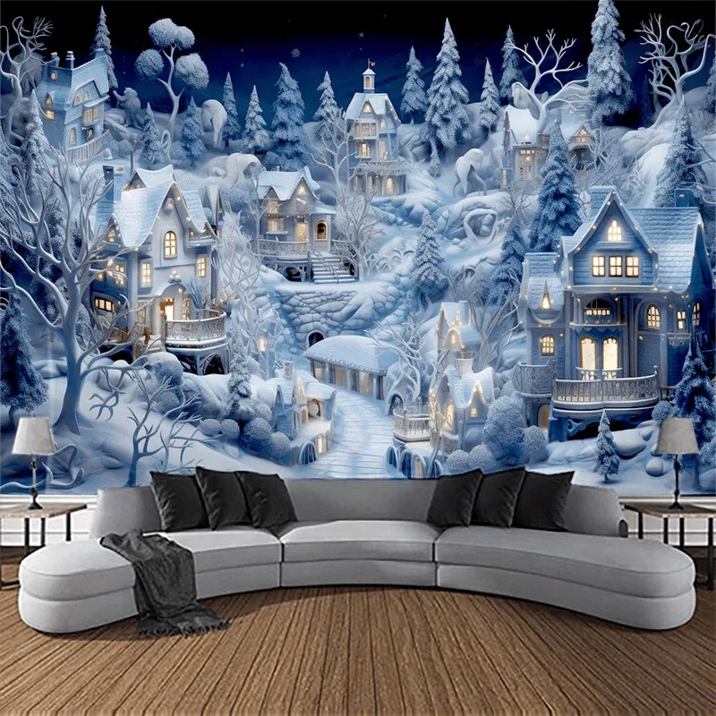 VIKAMA Bethlehem Starry Night Tapestry, Middle Eastern Town Scene, Xmas Wall Hanging for Home Church Living Room