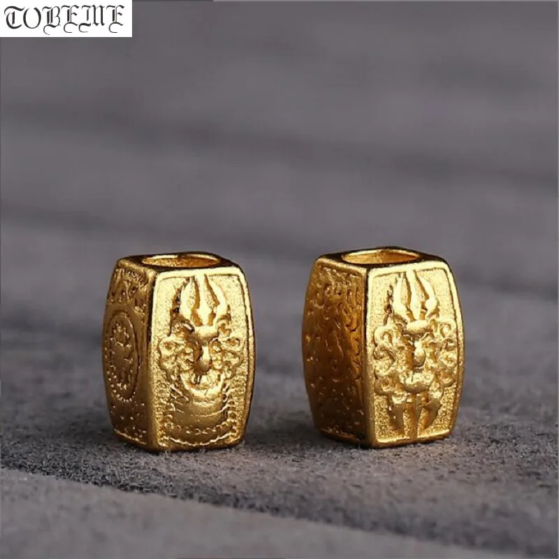 

100% 925 Silver Tibetan Dorje Beads Good Luck Symbol Beads Gold-plated Buddhist Vajra Symbol Beads