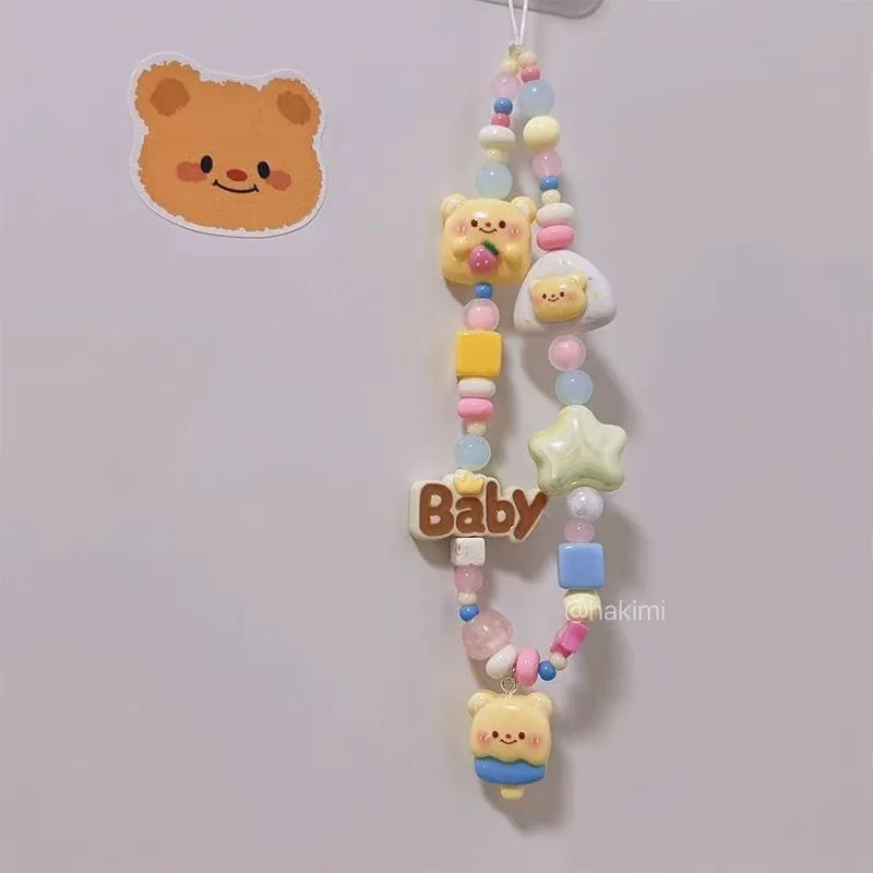 Original Beaded Butter Bear Mobile Phone Chain Cute CCD Camera Charm Anti-lost Rope Bag Pendant Phone Accessories