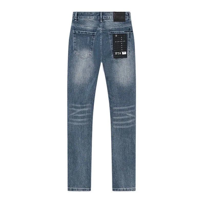 

RTA BRAND Men Jeans Denim Pants Hole Slim Pencil Trousers Buttons Party Clothes coolguy D2 JEANS for husband blue