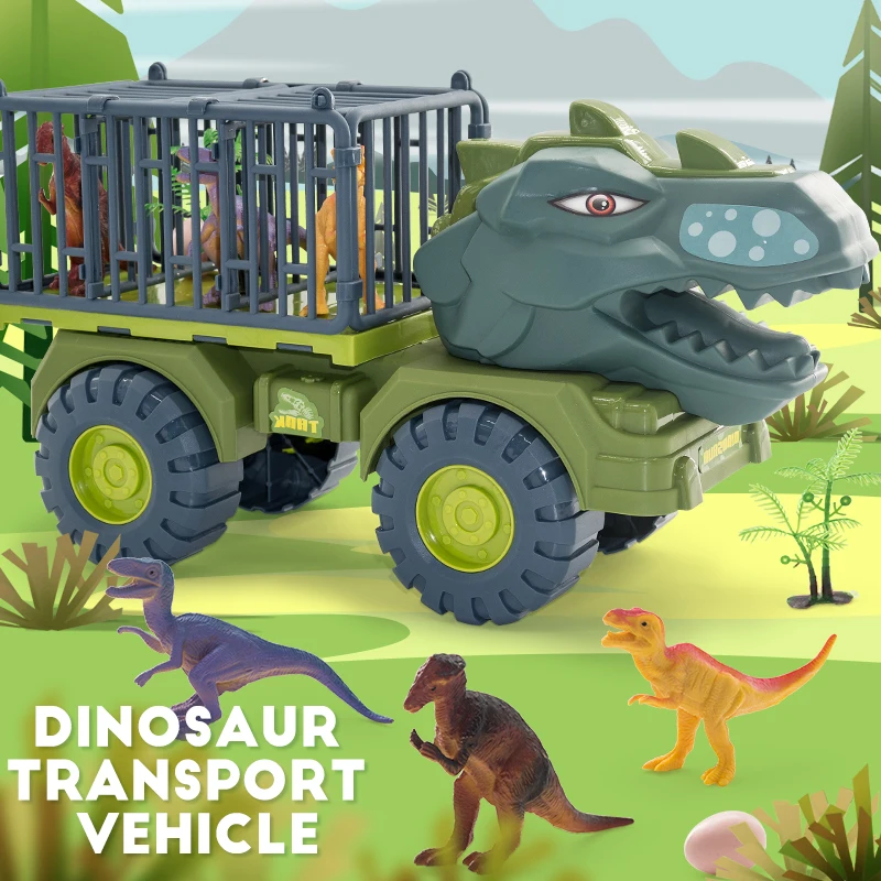 Tyrannosaurus Rex Carrier Car ,Triceratops Transport Vehicle, Truck Toys, Fantastic Playset for Kids