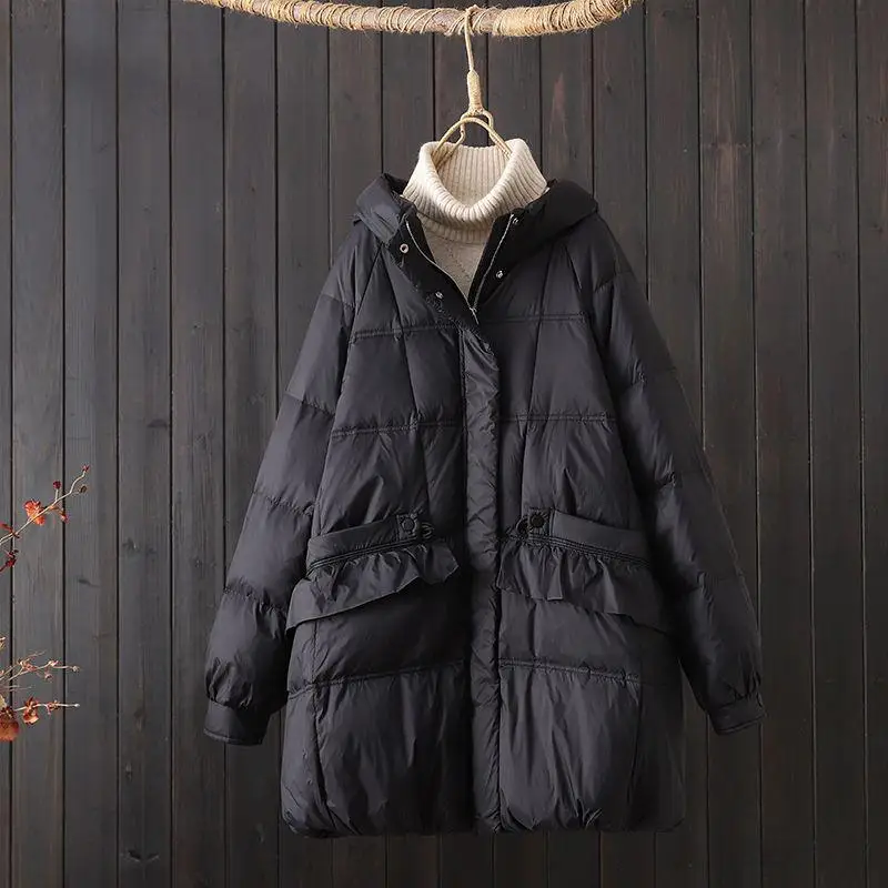 

Белое пуховое пальто средней длины для женщин в корейском стиле, с кружевной отделкой, зимнее, для повседневной носки, класса люкс