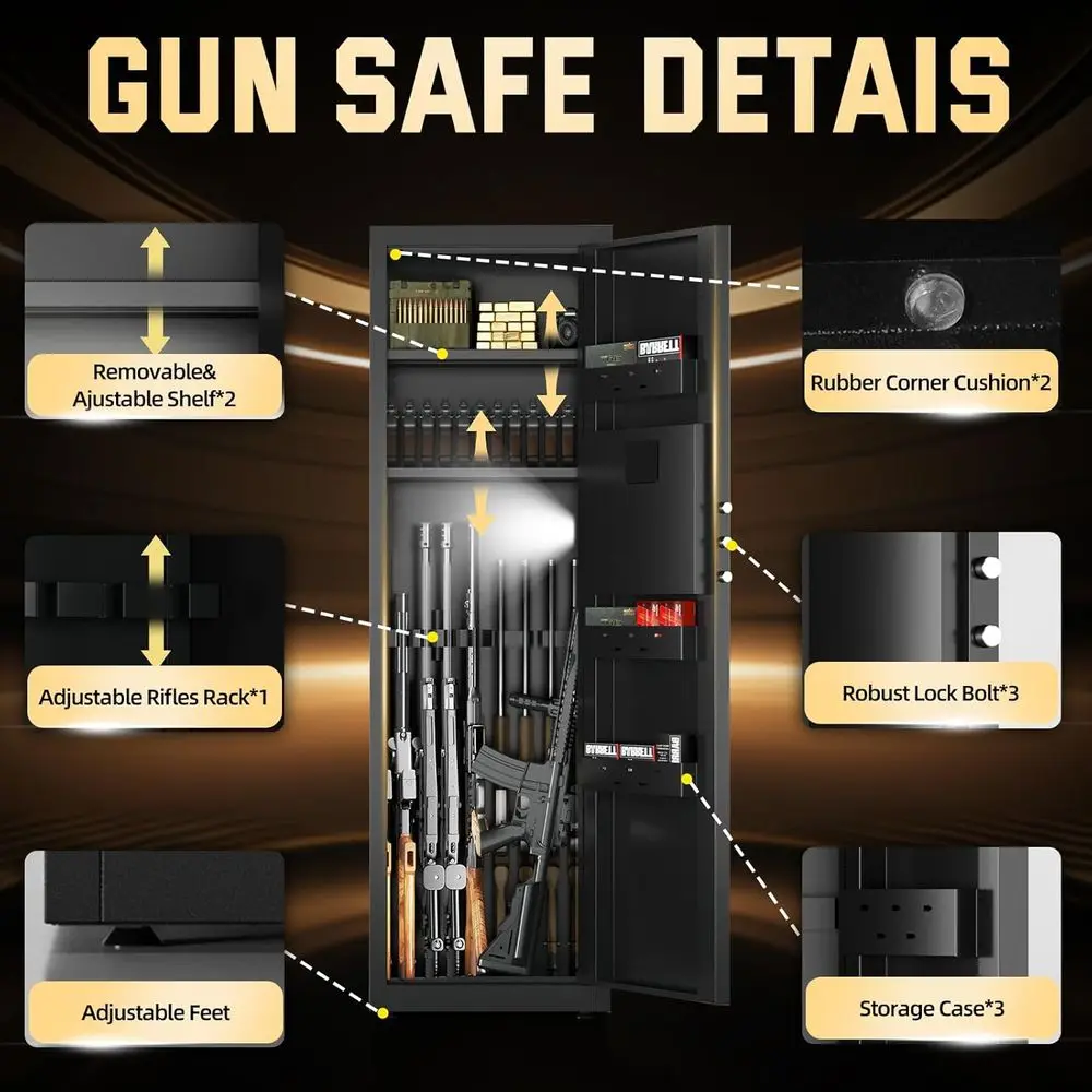 Sicuro per pistola con accesso digitale sicuro per fucili e pistole con sistema di allarme e ripiani regolabili per uso domestico