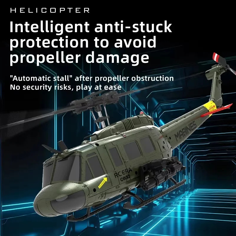 JJRC UH-1 RTF RC Helicopter 6-Axis Gyroscope One Click 3D Flip Optical Flow Positioning C032 Helicopter Model Hobby Toy Gift