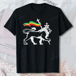 Lion of Judah Carrying Rastafari Flag Art Rasta Weed  Men Top T-Shirt Black Cool Casual Cotton T Shirt Men Clothing Ropa Hombre