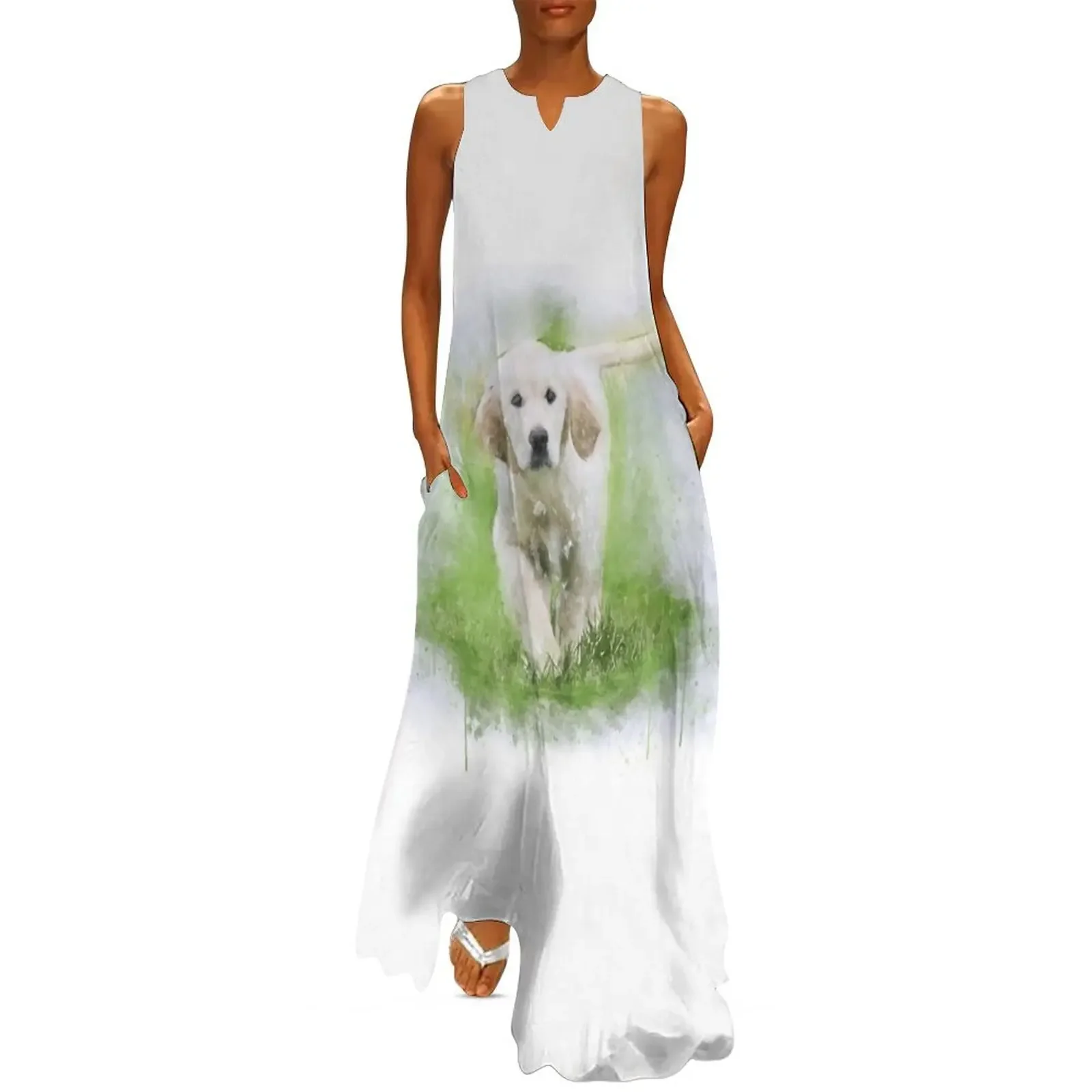 

Golden retriever puppy watercolor Long Dress prom dresses women formal occasion dresses dresses for official occasions Dress