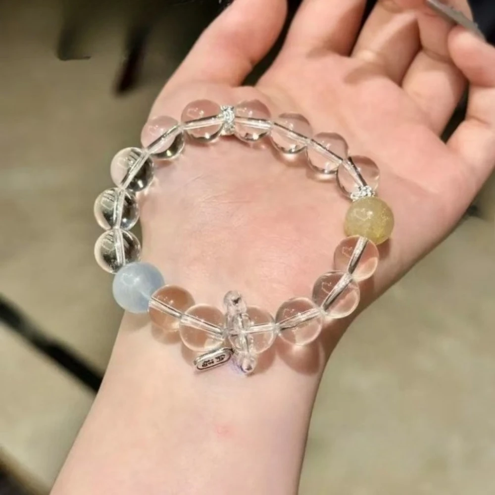 

Natural White Crystal, Aquamarine, Golden Hair Crystal Bracelet, Women's Fashion Light Luxury Multi-treasure Bracelet