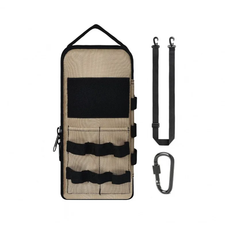 Sac à outils robuste, organisateur d'outils tactique, sac portable pratique multi-poches avec mousqueton et cordon rétractable