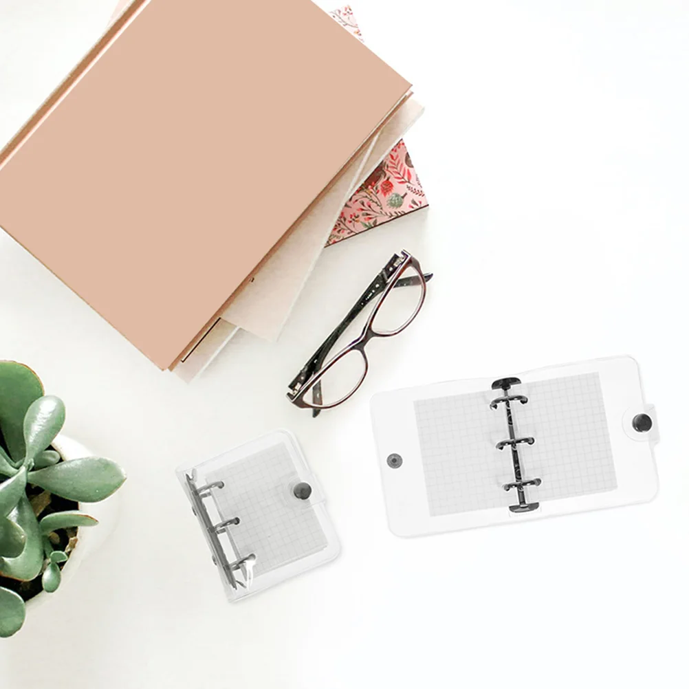 

Mini 3 Ring Binder PVC Transparent Cover Notebook 2 Sets Black Detachable Double Buckle Loose Leaf Diary Creative Writing