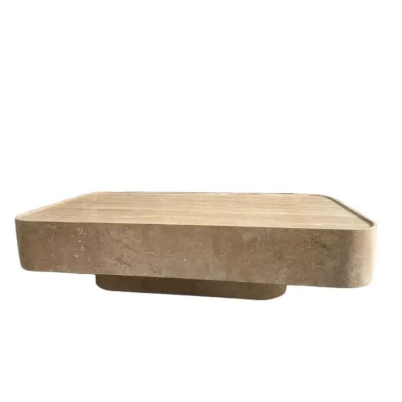 OEM Classic Natural Marble Stone Beige Travertine Carved Rectangle Coffee Table