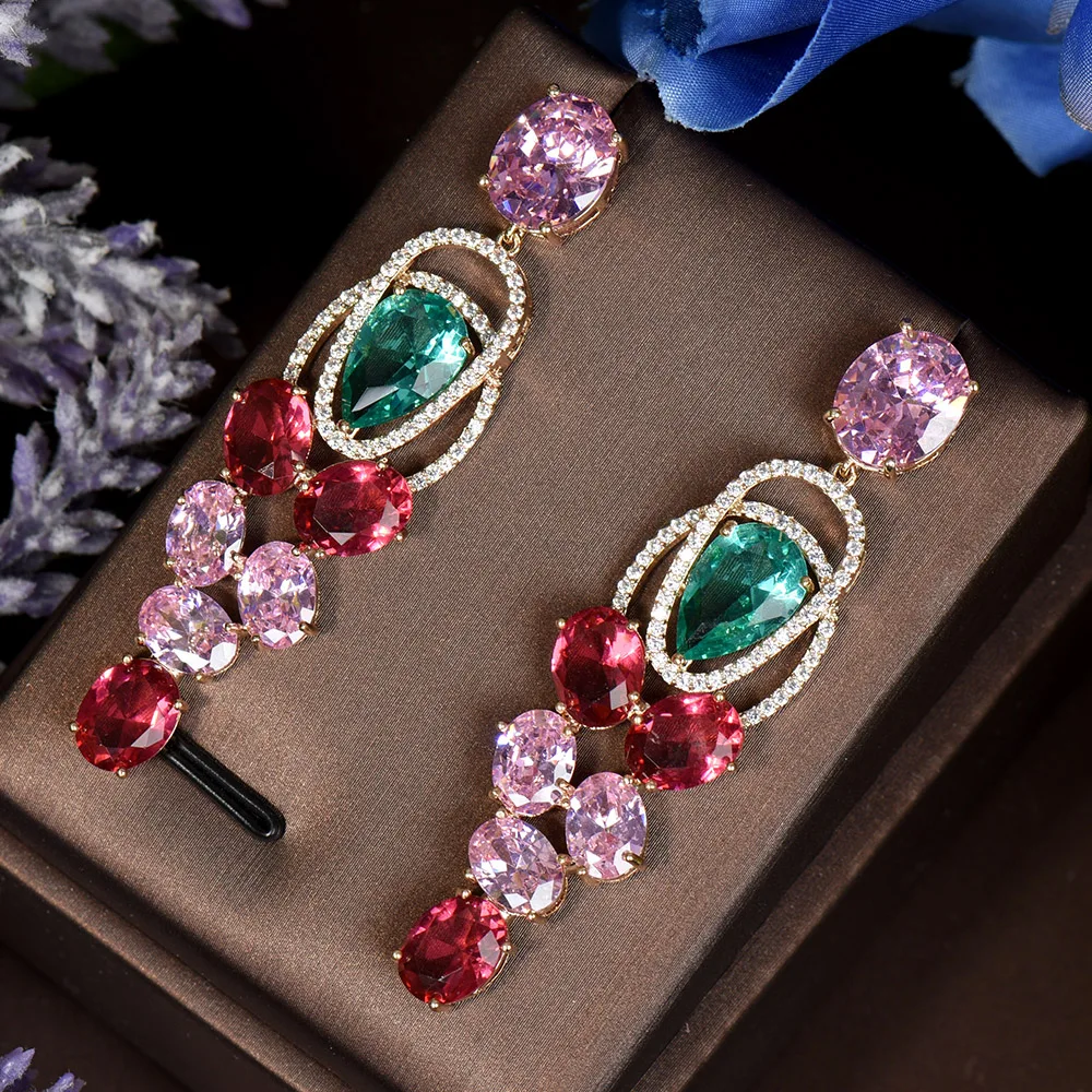 HIBRIDE Chic Europe Royal Cubic Zircon Light Blue Long Water Drop Dangle Earrings For Women Engagement Wedding Jewelry E-495